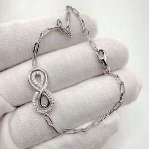 7” .925 Sterling Silver Infinity Style Cz Bracelet